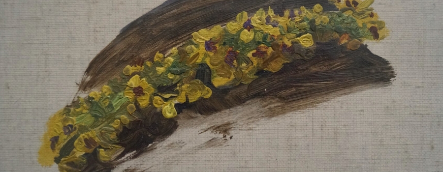 Agnes Slott-M�ller - Blomsterkrans. Olie p� l�rred c. 1915-20