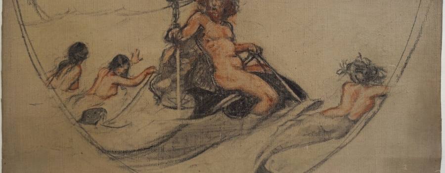 Agnes Slott-M�ller - Mytologisk scene med Neptun og havfruer. Studiearbejde c. 1900