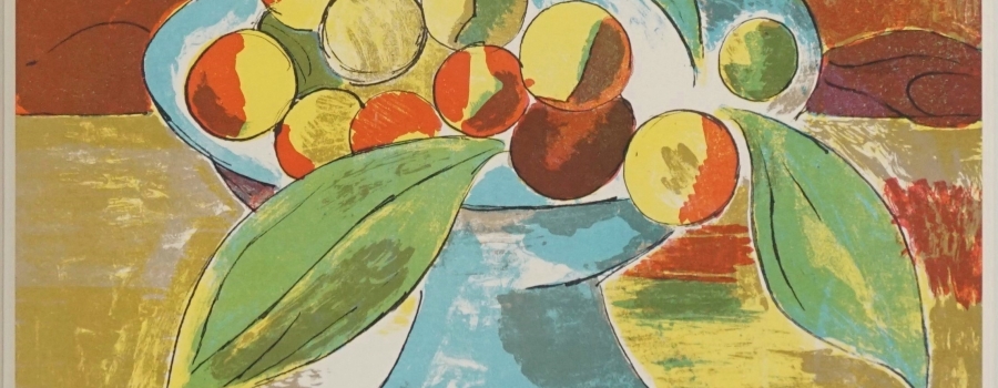 Axel Salto - Skl med frugter, 1919. Stentryk