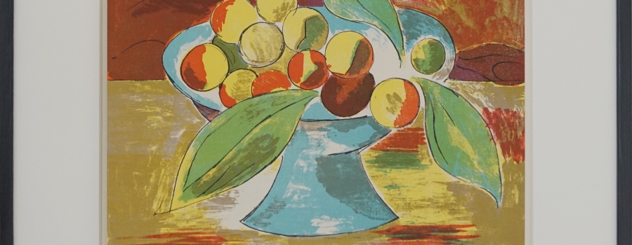 Axel Salto - Skl med frugter, 1919. Stentryk