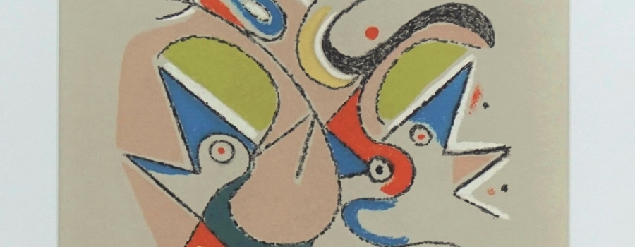 Ejler Bille - Fuglemotiv p lysegr bttepapir, 1975